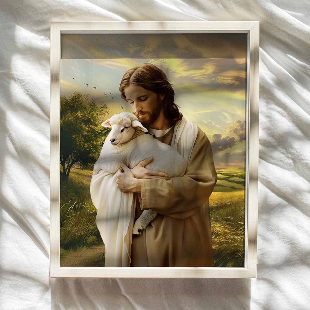 Skiennix Religious Wall Decor | Lamb of God Jesus Artwork - Farmhouse Style Catholic Art for Home