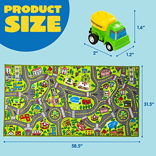City Life Play Rug with 12 Pull-Back Toy Vehicles - 58.5" x 31.5" Playmat