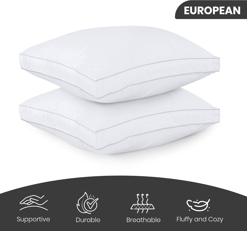Utopia Bedding Bed Pillows - Soft & Fluffy European Size Set of 2 | Cooling Down Alternative Gusseted Design