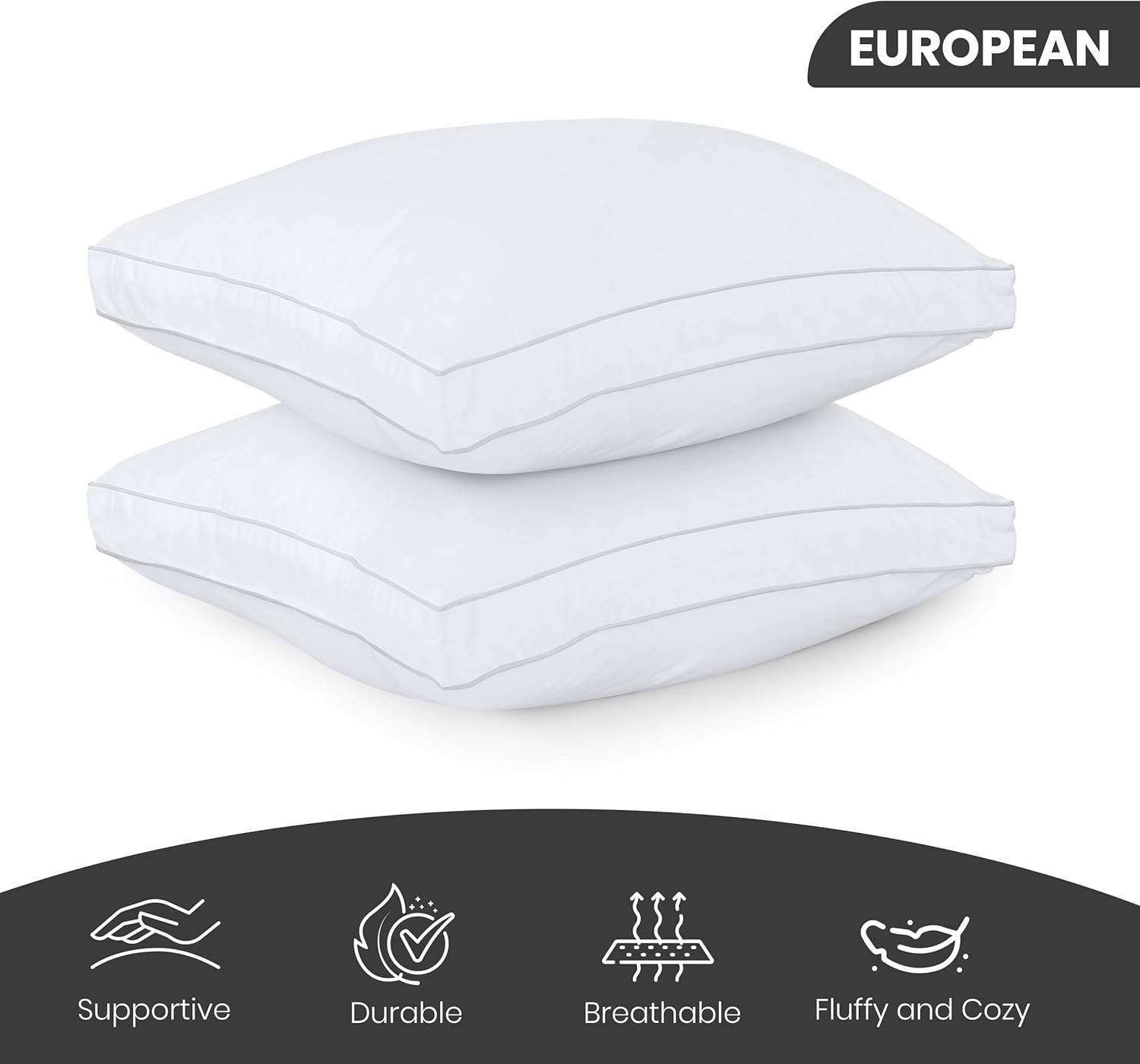 Utopia Bedding Bed Pillows - Soft & Fluffy European Size Set of 2 | Cooling Down Alternative Gusseted Design