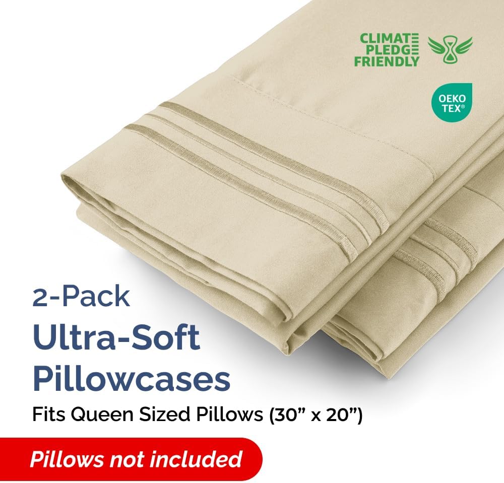 Queen Pillow Cases by [Brand Name] - Ultra Soft Hotel Quality Covers | Wrinkle-Free & Stain Resistant - 2 Piece Set in Cream