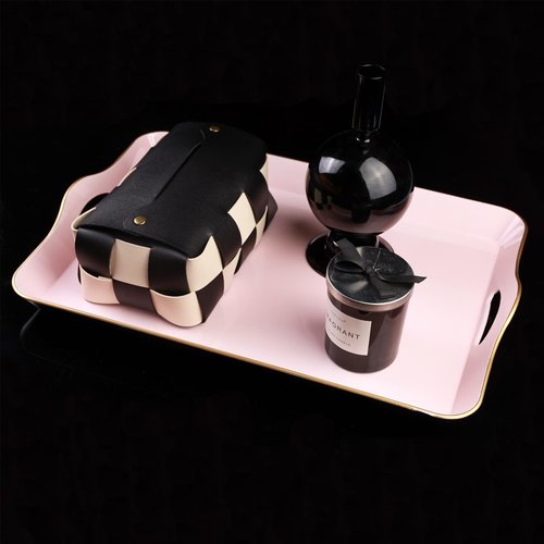 Leemxiiny Pink Decorative Tray for Coffee Table with Handles, Plastic Rectangular Serving Tray for Living Room, Bathroom, Outdoors, 11.8"*17.3"