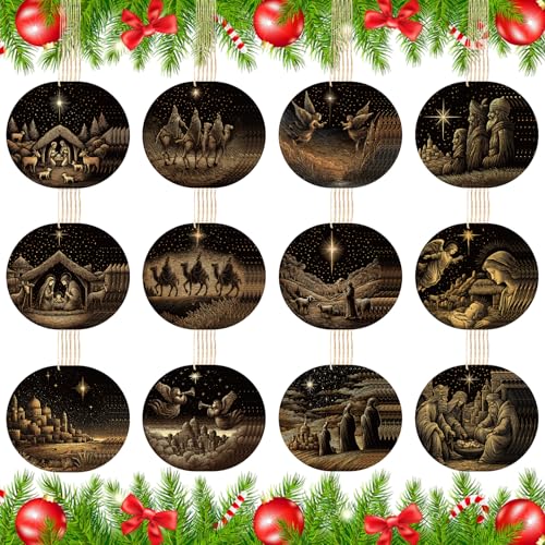 60 Pcs Nativity Scene Christmas Ornaments Wooden Decorations Bulk Set