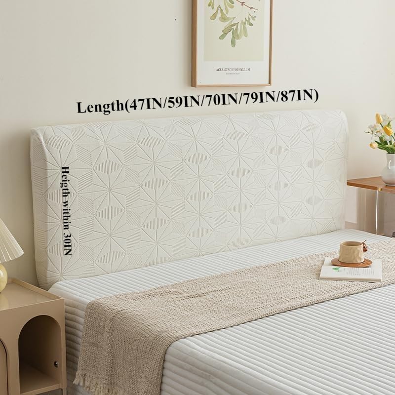 Stretch Bed Headboard Cover - Jacquard Dustproof Protector (47in, Khaki)