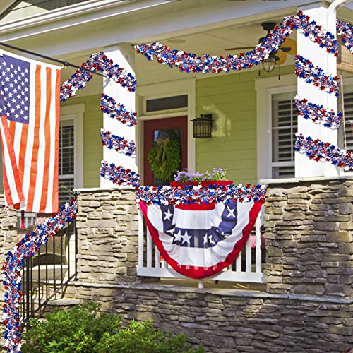 Patriotic 4th of July Tinsel Garland - 50ft Red White & Blue Star Decor