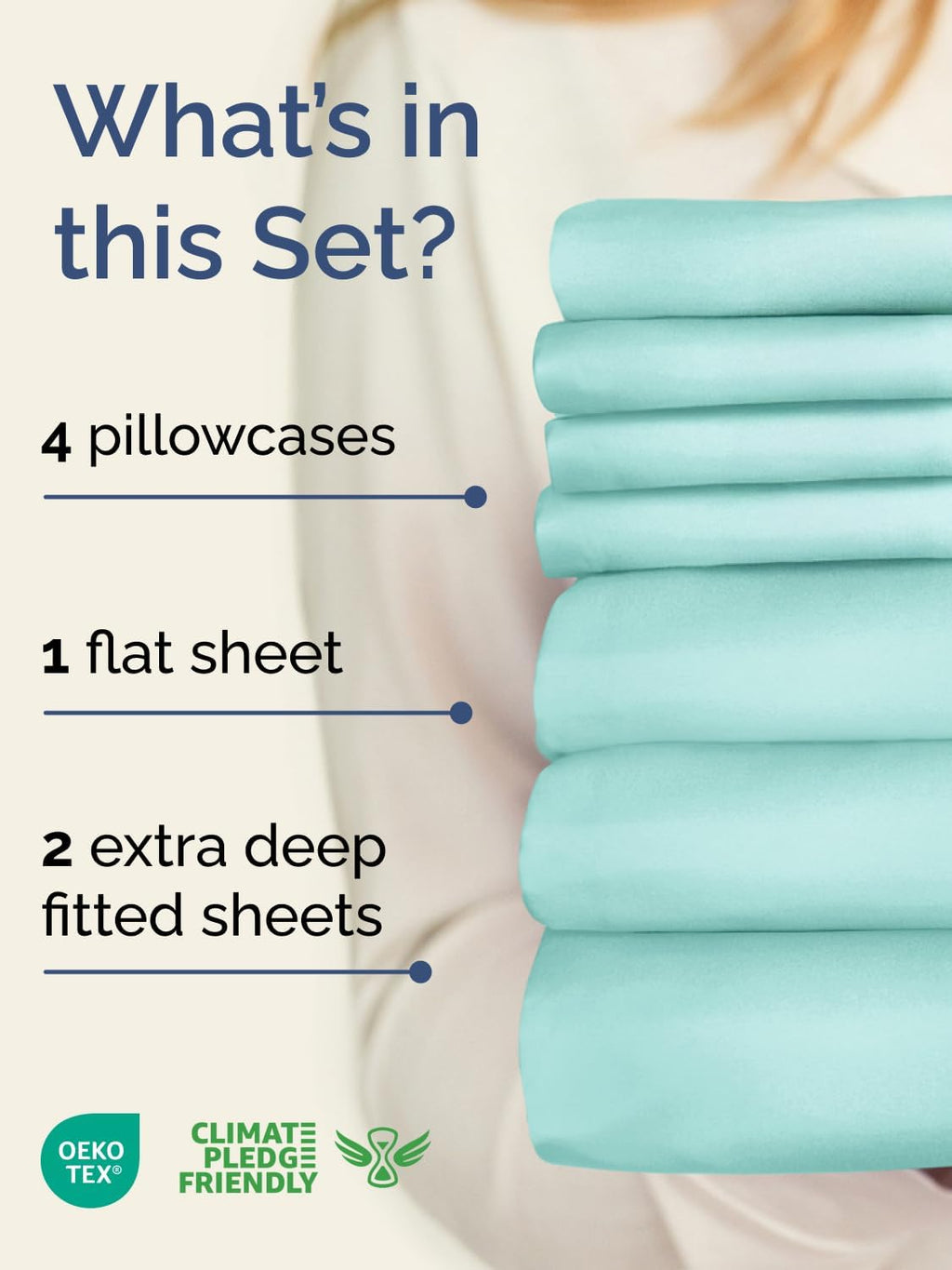 Skiennix Extra Deep Split King Sheet Set - 7 Piece Breathable Cooling Bedding - Soft Wrinkle-Free Spa Blue