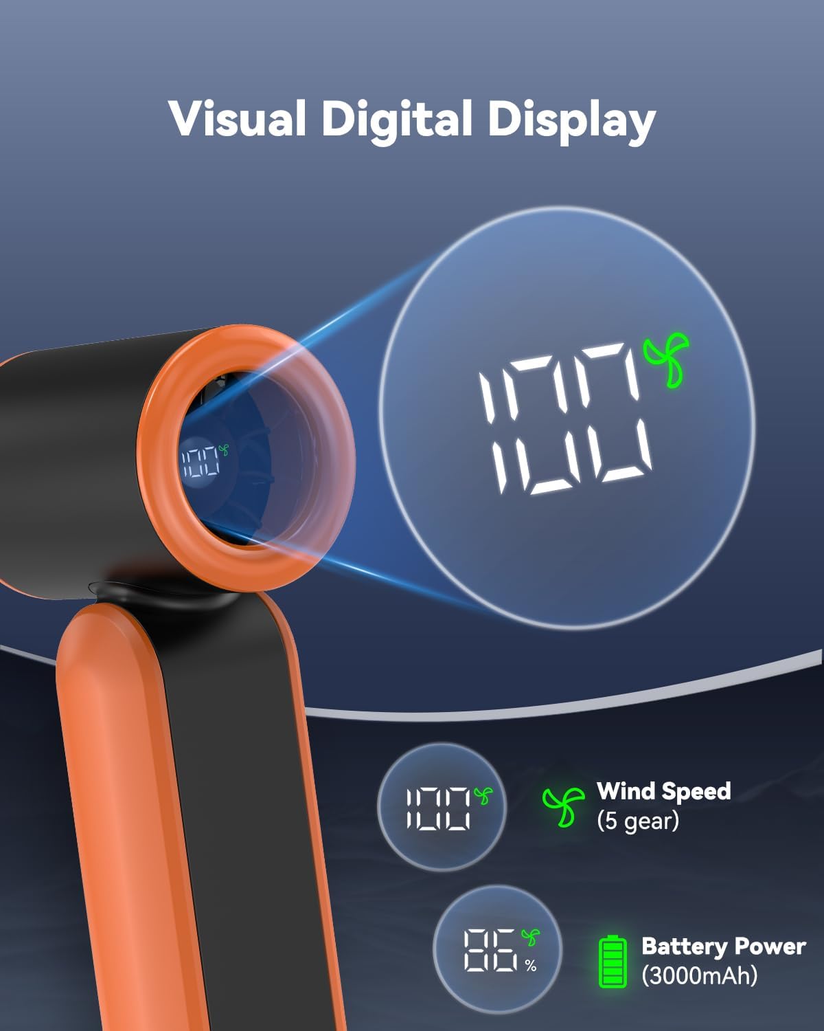 PlayHot Portable Mini Fan - Lightweight 5-Speed Handheld Fan | 3000mAh Rechargeable, 10-Hour Battery Life, Ideal for Travel & Outdoor Activities (Orange)