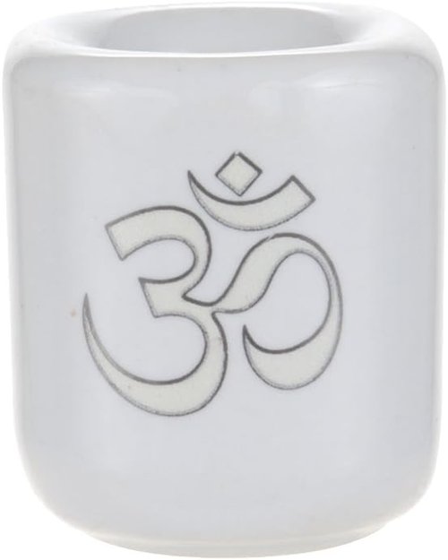 Mega Candles Ceramic Silver Om Chime Ritual Candle Holder - Set of 5, Elegant White