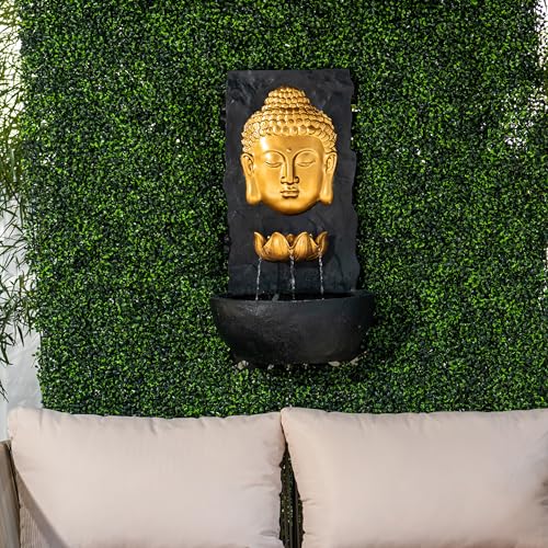30-Inch Buddha Zen Wall Water Fountain with LED Light for Garden Decor