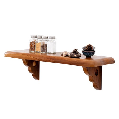 JOLLYMER 36" Live Edge Teak Wood Floating Shelf with Wood Bracket for Wall Decor – Rustic Wall Shelf for Living Room, Bedroom, Bathroom, Kitchen