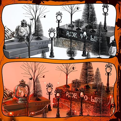 17-Piece Halloween Village Accessory Set with LED String Lights & Trees