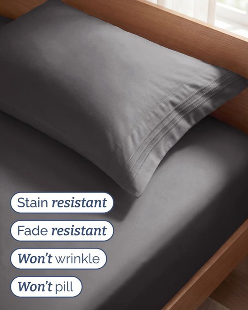 Comfy Twin Size 3-Piece Sheet Set by [Brand Name] - Breathable, Cooling & Ultra-Soft Bedding - Deep Pockets, Wrinkle-Free, Dark Grey