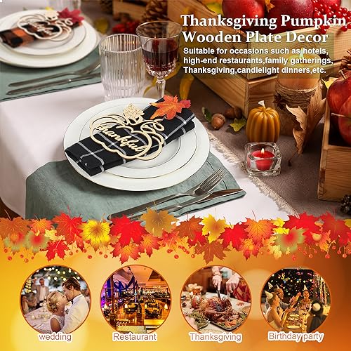 Sophena 12 Pack Large Thanksgiving Pumpkin Wood Place Card Decor - Grateful Fall Autumn Table Settings
