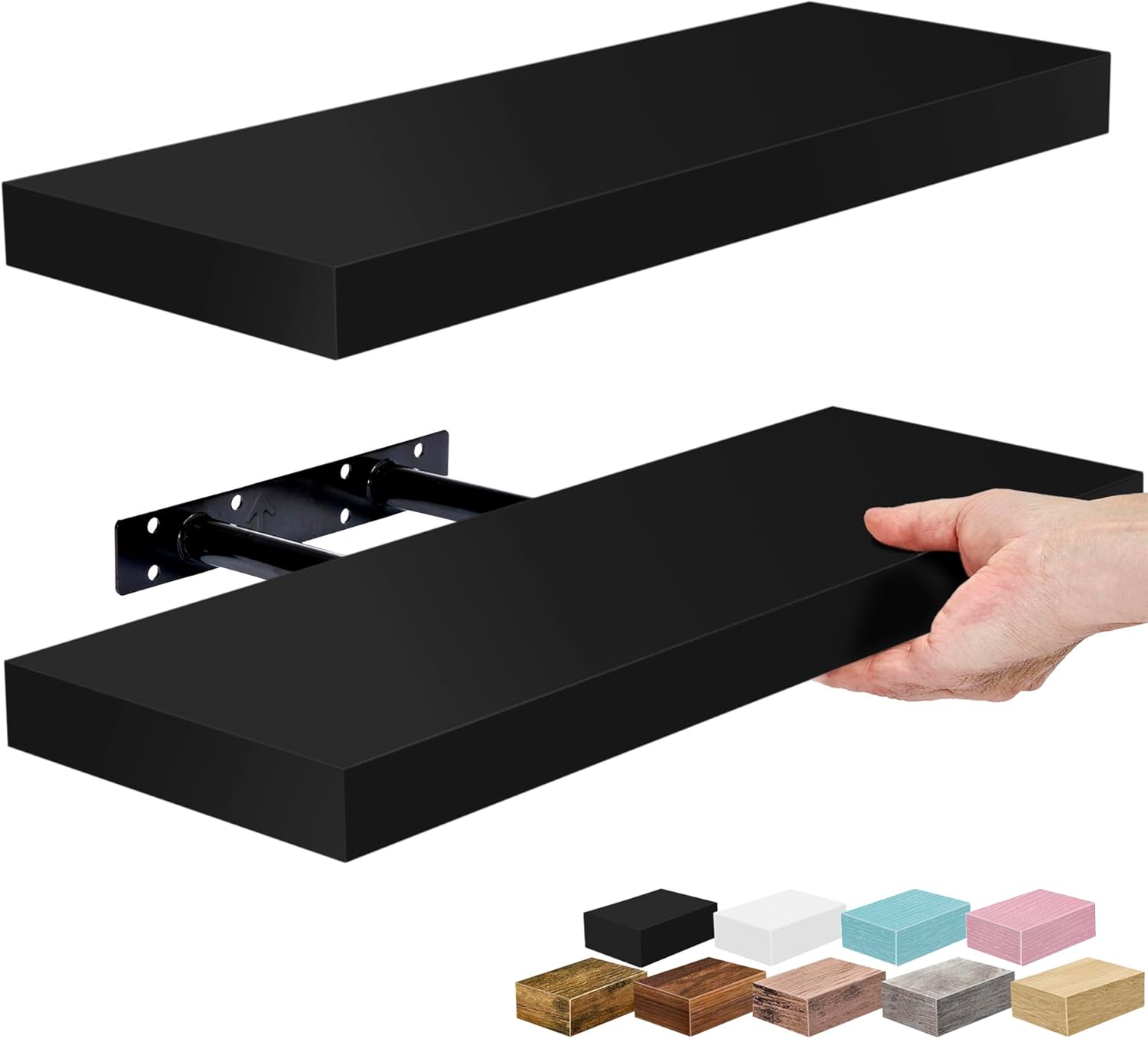 Sorbus Floating Shelves - 16 Inch Wall-Mounted Shelves for Kitchen, Bedroom & Bathroom | Black, 2 Pack