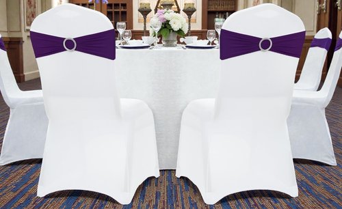 MDS Spandex Chair Sashes - Universal Fit Elastic Stretch Bands with Buckle Slider Bow | 150 Pack - Purple