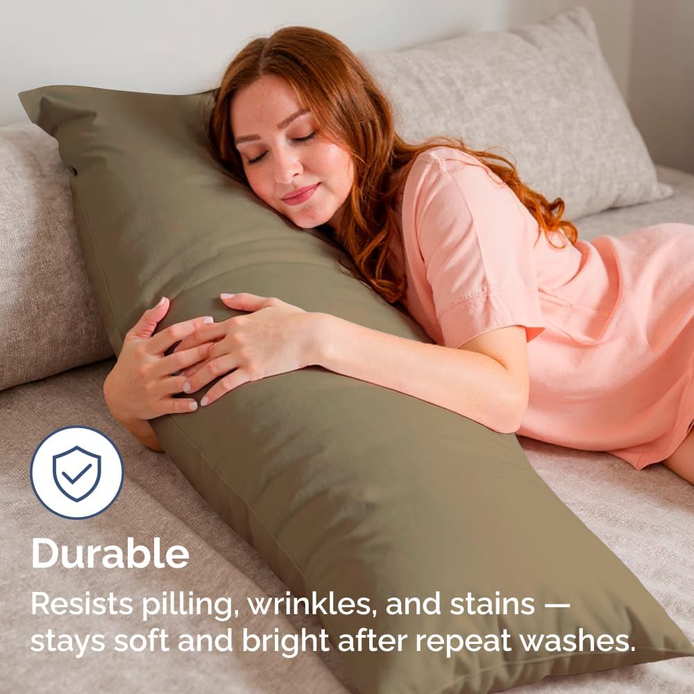 Skiennix Body Pillowcases Set of 4 | Soft 20x54 Long Pillow Covers for Comfortable Sleep - Machine Washable, Fade-Free (Khaki)