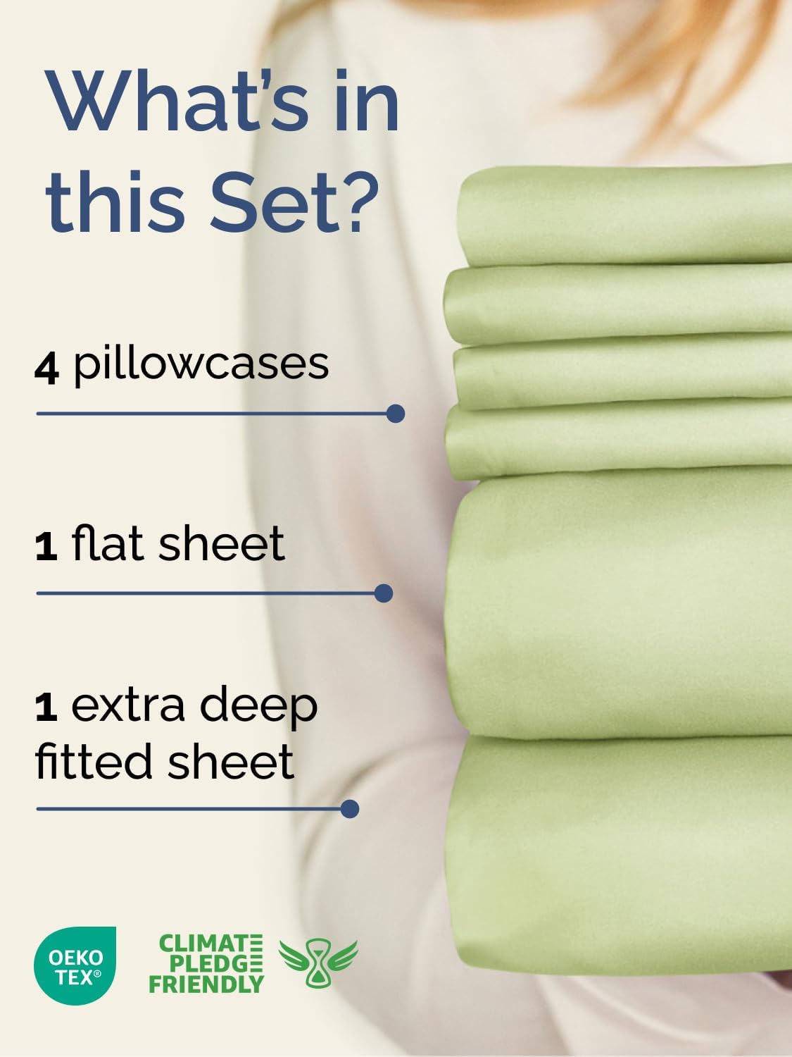 Skiennix Extra Deep King Sheet Set - 6 Piece Breathable Cooling Bedding - Soft Wrinkle-Free Light Sage