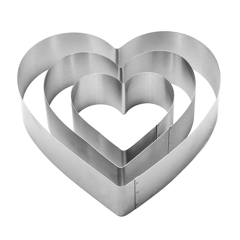 QEEYON 3PCS Heart Cookie Cutter Set, 4" 6" 8" Stainless Steel Sandwiches Cutter DIY Heart Cake Cutter Cake Molds Ring Set Mousse Mold Biscuit Cutter Valentines Cookie Cutters Pastry Cutters