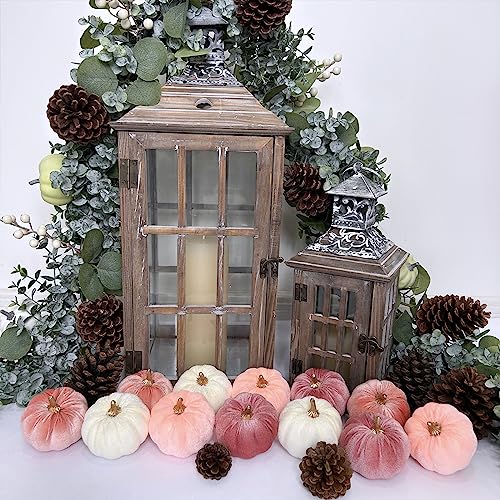 12 Pcs Small Velvet Pumpkins Set - 3-Inch Fabric Autumn Fall Decor