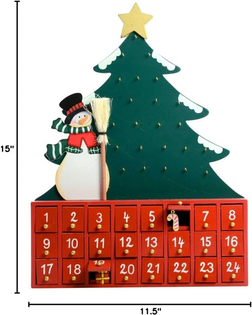 Kurt S. Adler Wooden Snowman Advent Calendar with Tree - Festive Holiday Decor