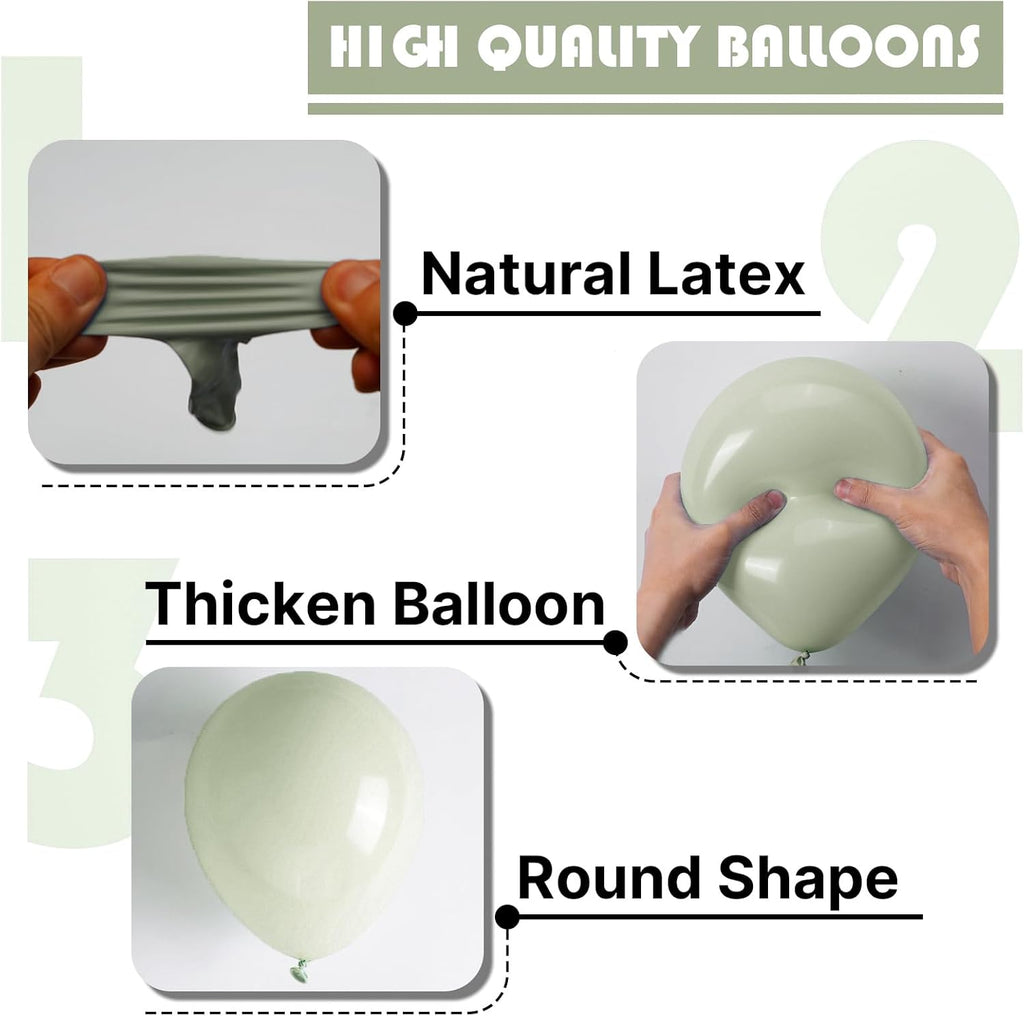 PartyWoo Sage Green Balloon Arch Kit - 152 Pcs in Various Sizes for Wedding & Birthday Decor | Dusty Boho Green