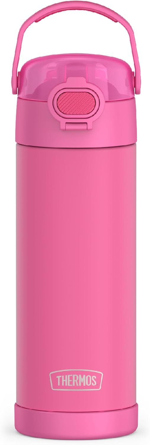 THERMOS FUNTAINER 16 Ounce Stainless Steel Vacuum Insulated Bottle - Wide Spout Lid, Neon Pink