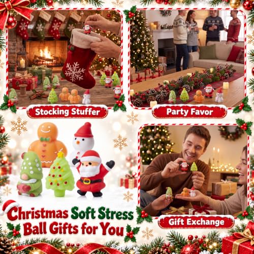 Thenshop 20 Pcs Christmas Stress Ball Set - 5 Styles Mini Soft Squeeze Balls