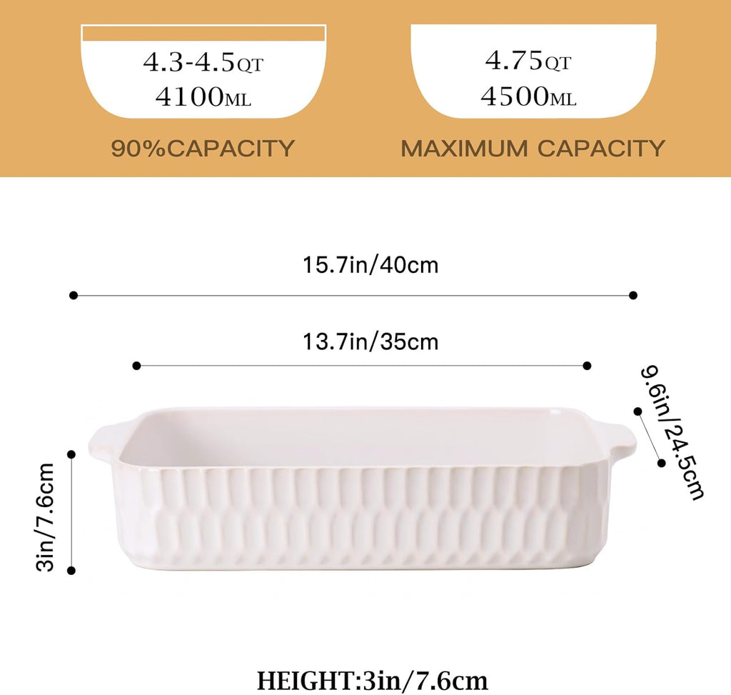 Regine Switzerland 4.7QT Casserole Dish - Large 9x13” Ceramic Baking Pan with Handles for Easy Serving