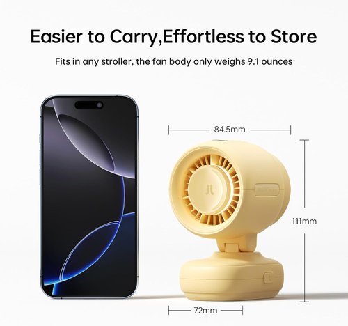 JISULIFE 2026 Clip Fan - Compact & Stylish with 38H Cooling, Soft Night Light | Perfect for Strollers & Desks (Yellow)