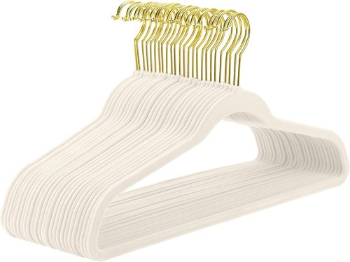 MIZGI Ivory Velvet Hangers - 60 Pack Premium Non-Slip Felt Clothes Hangers | Heavy-Duty Space-Saving Design