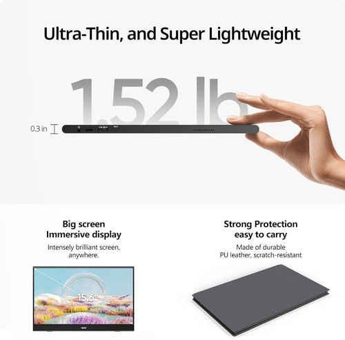 MNN Portable Monitor - 15.6" FHD 1080P Ultra-Slim IPS Display with Smart Cover & Speakers | Plug & Play for Laptop, PC, Mac