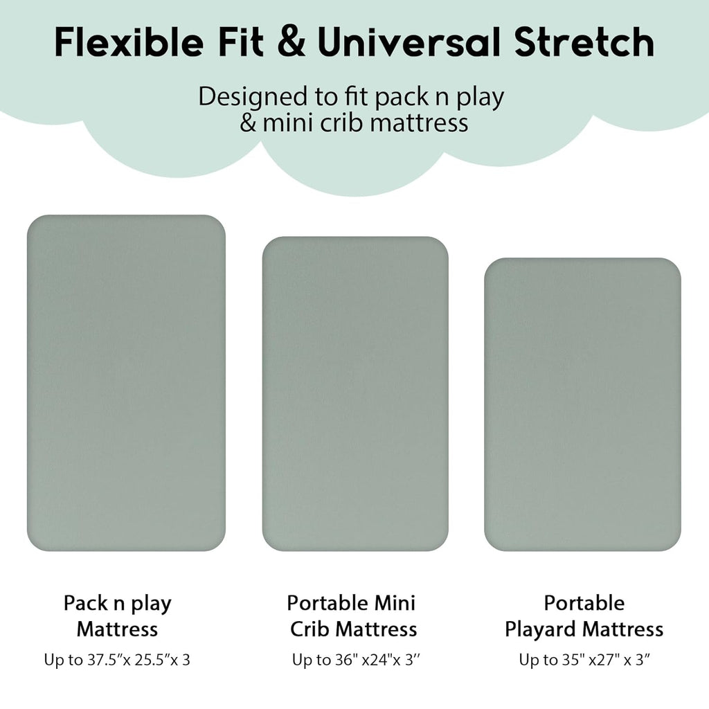 Yoofoss Fitted Pack and Play Sheets - Soft, Breathable Mini Crib Sheets 2-Pack in Green Leaf Design