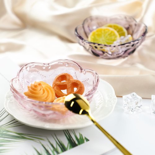 CHOOLD Vintage Romantic Glass Sakura Heart Embossed Dessert Bowl - 8oz