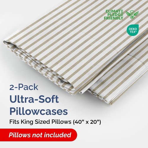 King Pillow Cases by [Brand Name] - Ultra Soft Hotel Quality Covers | Wrinkle-Free & Fade Resistant - Beige Stripes