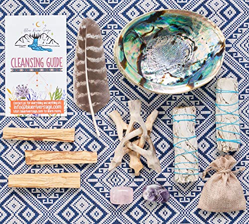 White Sage and Palo Santo Smudging Kit with Abalone Shell and Stand