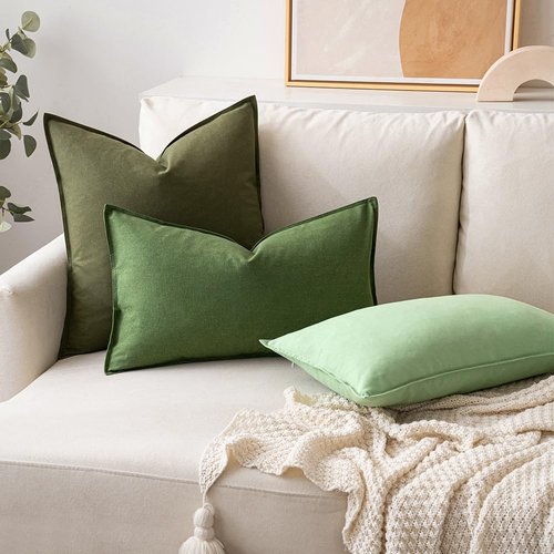 MIULEE Pack of 2 Decorative Linen Pillow Covers Boho Farmhouse Modern Soft Spring Accent Throw Pillows Neutral Cushion Covers for Sofa Couch Bed Living Room Home Decor, 18x18 Inch Olive Green