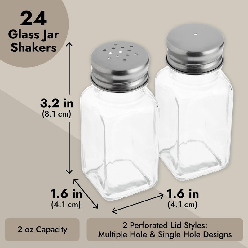 Juvale 24 Pack Glass Salt and Pepper Shakers Bulk Set - Restaurant Salt and Pepper Shakers - Spice Containers for Restaurant (2 Oz, Clear)