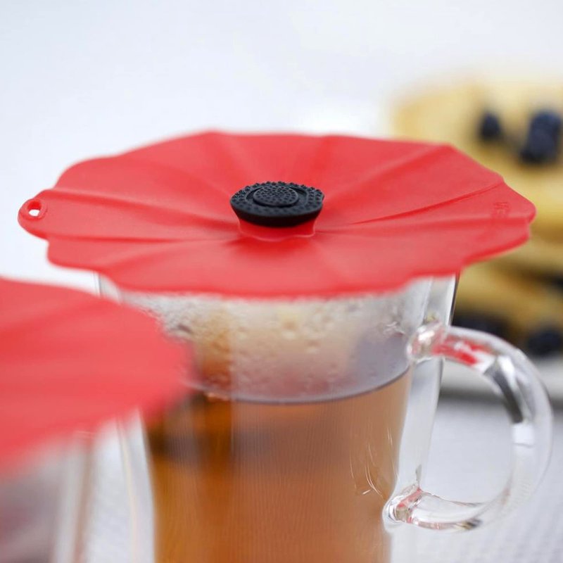 Charles Viancin - Set of 2 Poppy 4” Silicone Drink Covers - Airtight Seal on Any Smooth-Rimmed Glass, Keep Drinks Cool or Hot, Protect from Winged Pests - BPA-Free - Oven, Freezer, Dishwasher Safe