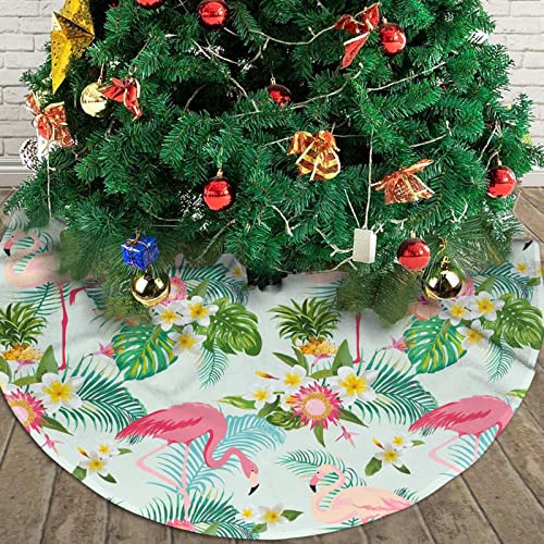 30in Flamingo Christmas Tree Skirt with Palm Leaves – Pink Tropical FX, B TREE