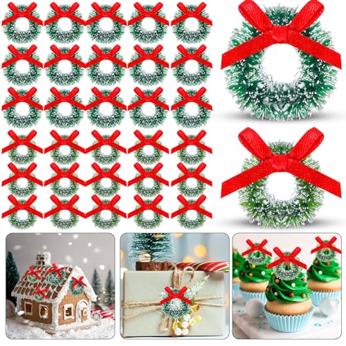 100 Mini Christmas Wreaths, Miniature Artificial Xmas Tree Ornaments
