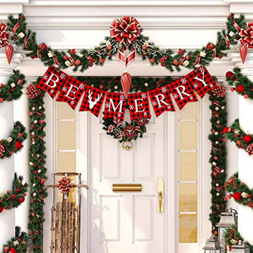 Rustic Burlap Christmas Banner - Be Merry Holiday Hanging Decorations