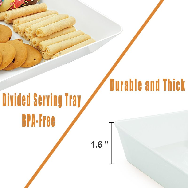 AMGBZT Serving Tray Platter, 6 Pcs Food Tray for Veggie Fruit Snack Dessert Cookie Cheese, Food Trays for Party Supplies Display, Plastic Platters for Serving Food, Large White Trays, BPA Free