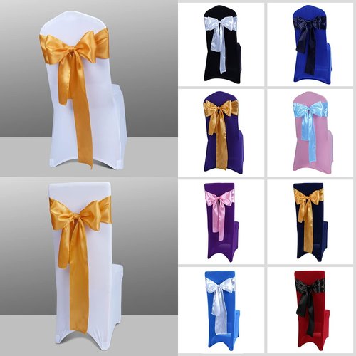 Babenest Satin Chair Sashes - 50 Pcs Upgraded Ribbons & Bows for Weddings, Parties & Events | Gold
