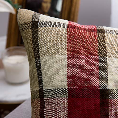 MIULEE Christmas Plaid Pillow Covers 18x18 Inches Pack of 2 Red & Tan Holiday Decor