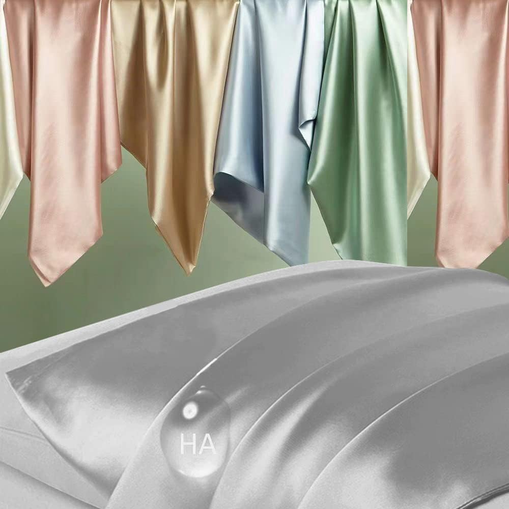 Skiennix Mulberry Silk Pillowcase - Anti-Acne Cooling Sleep | Queen Size, Grey, Hidden Zipper