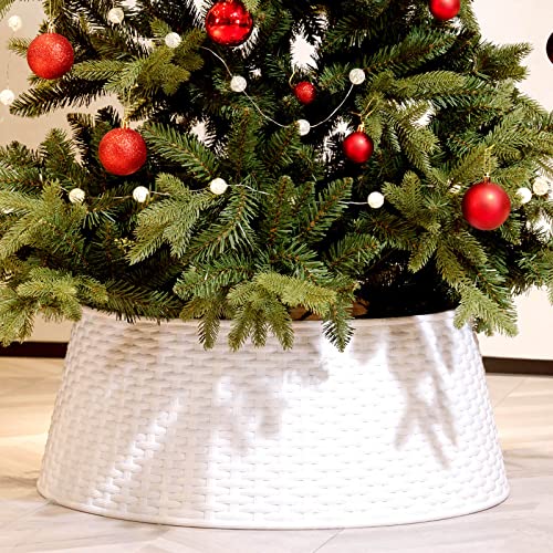 HarcoHome White Wicker Christmas Tree Collar, 28.4" D Round Plastic Base Cover