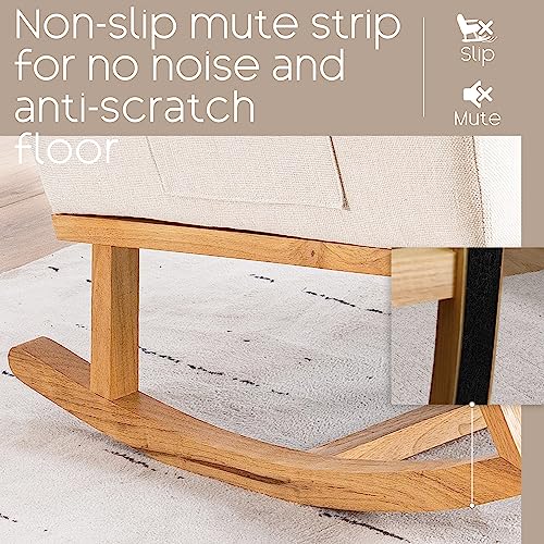 Modern Upholstered Nursery Rocking Chair with Side Pocket - Beige