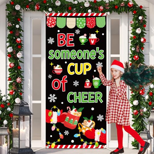 Be Someone’s Cup of Cheer Christmas Door Banner – 78.7 x 35.4 in Fabric Backdrop