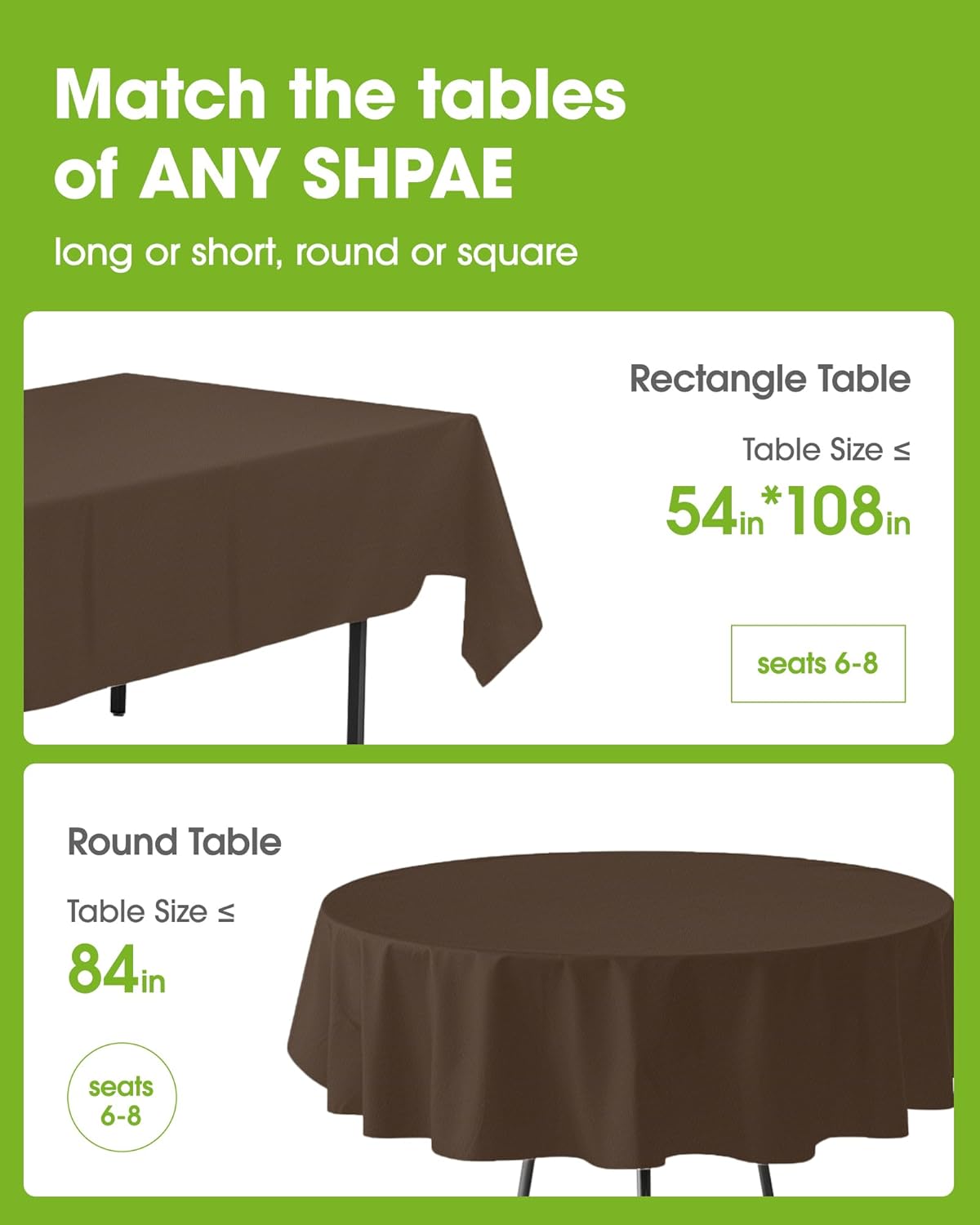 Pureegg Disposable Plastic Tablecloths - 10 Pack, 54 x 108 Inch, Sturdy & Leakproof, Brown for Parties & Thanksgiving