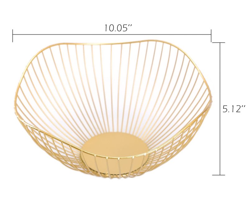 IBWell High Style Curved-Edge Modern Creative Stylish Single Tier Dish,Metal Iron Wire Fruit Vegetables Bread Decorative Stand Serving Bowls Basket Holder (Gold)